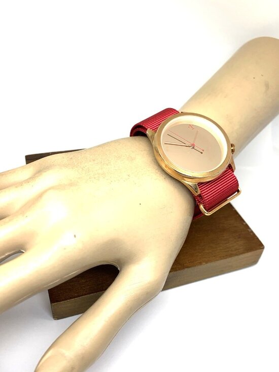 1: Face Mirror Dial Women\'s Watch Quartz Rose Gold Tone Red Nylon Strap 40mm main image 9